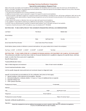 ONCC Special Accommodations Request Form