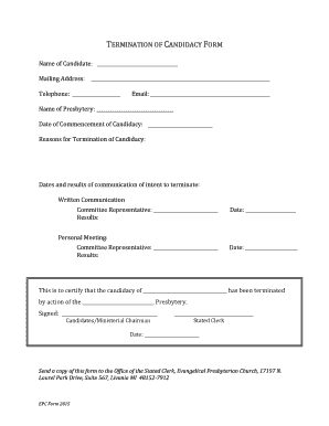 TERMMIINNAATTIIOONN CO OFF CAANNDDIIDDAACYY FORRMM - EPC