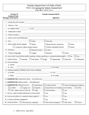 Florida Congregate Meals Assessment Form