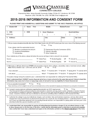 2015-2016 Financial Aid Information and Consent Form