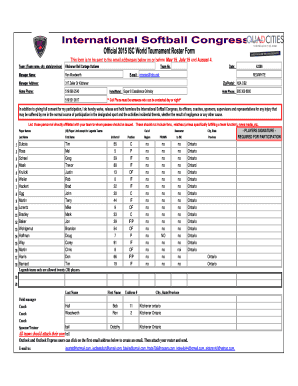 International Softball Congress Team Roster Form
