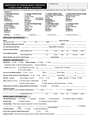 Idaho Undergraduate Admission Application