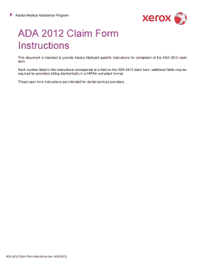 Alaska Medicaid ADA 2012 Dental Claim Form