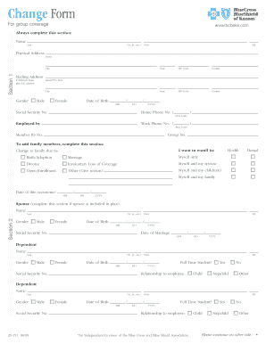 BCBS Health Insurance Change Form