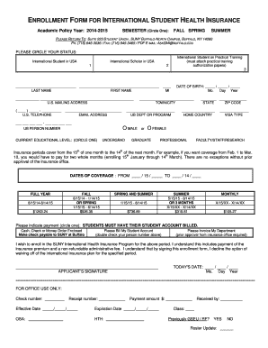 International Student Health Insurance Enrollment Form