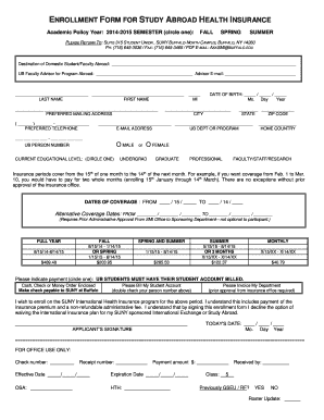 Study Abroad Health Insurance Enrollment Form