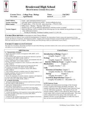 High School Biology Course Syllabus
