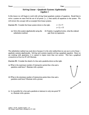 Fillable Online Solving Linear Quadratic Systems Algebraically Algebra ...