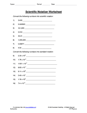 Scientific Notation Worksheet