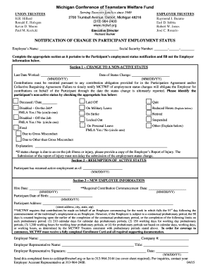 Michigan Conference of Teamsters Welfare Fund Employment Status Change Form