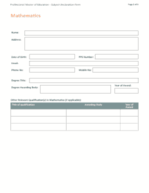 Professional Master of Education Subject Declaration Form
