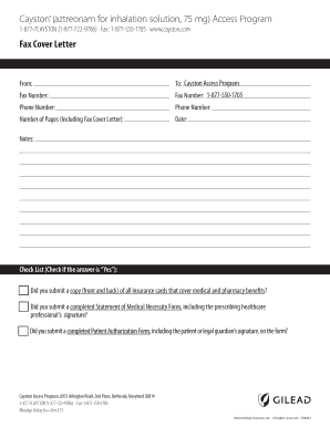 Cayston Access Program Fax Cover Letter