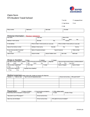 STS Student Travel Insurance Claim Form