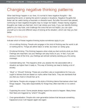 PTSD Coach Negative Thinking Patterns Worksheet