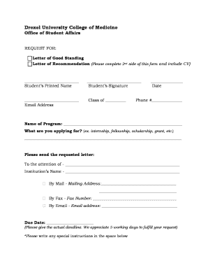Drexel University Letter of Good Standing Request