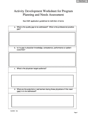 Activity Development Worksheet for Program Planning