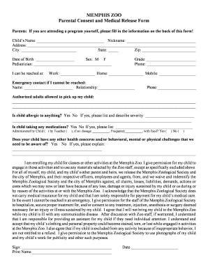 Memphis Zoo Parental Consent and Medical Release Form