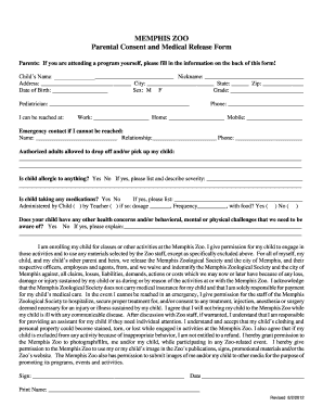 Memphis Zoo Parental Consent and Medical Release Form