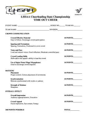 LHSAA Cheerleading State Championship Score Sheet