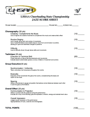 LHSAA Cheerleading State Championship JAZZ SCORE SHEET - lhsaa