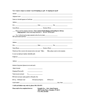 Memphis Zoo Animal Adoption Form