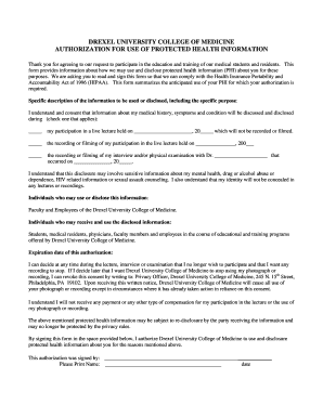 Drexel University HIPAA Authorization Form