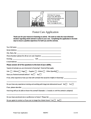 Foster Care Application