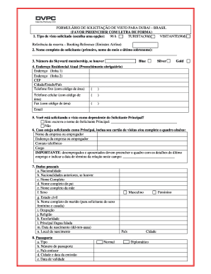 Formulário de Solicitação de Visto para Dubai