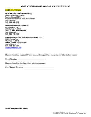 Assisted Living Medicaid Waiver Provider Selection Form