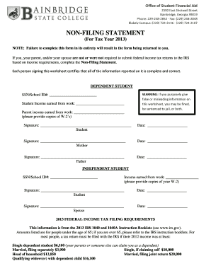 Non-Filing Statement for Student Financial Aid