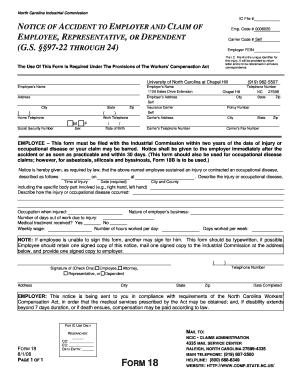 North Carolina Workers' Compensation Form 18