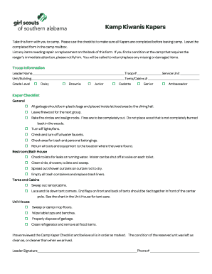 Camp Kiwanis Kapers Checklist Form