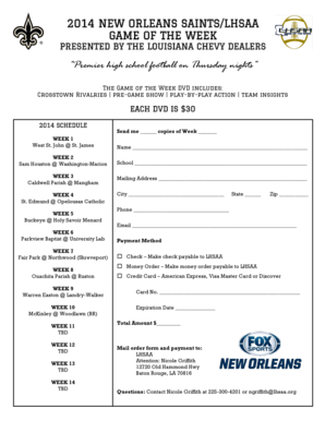 2014 Louisiana High School Football Game of the Week DVD Order Form