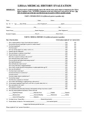 LHSAA Medical History Evaluation Form