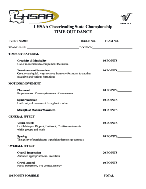 LHSAA Cheerleading State Championship Score Sheet
