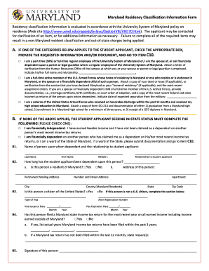 Maryland Residency Classification Form