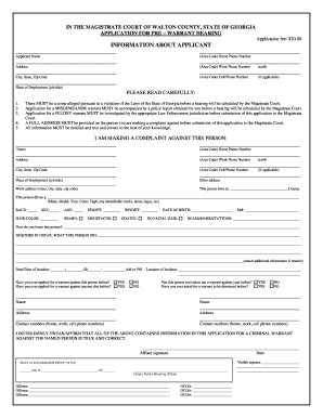 Georgia Pre-Warrant Hearing Application