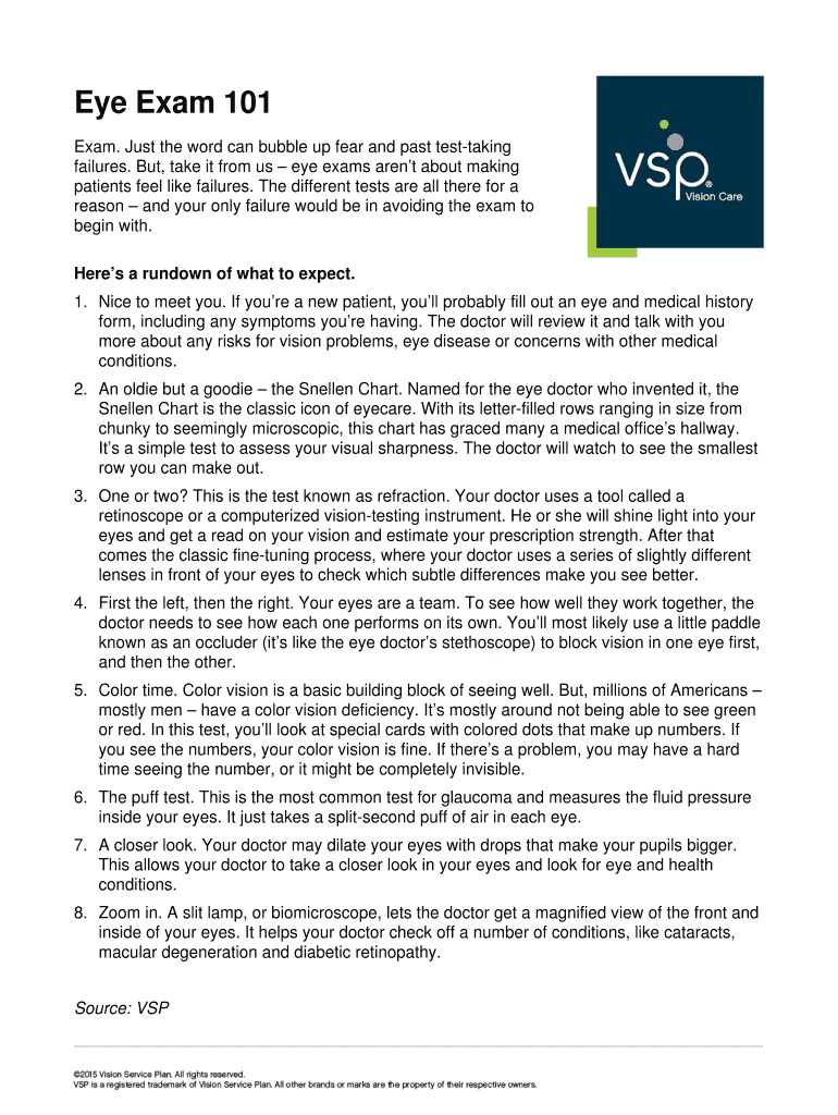 Fillable Online Eye Exam 101 Fax Email Print - pdfFiller