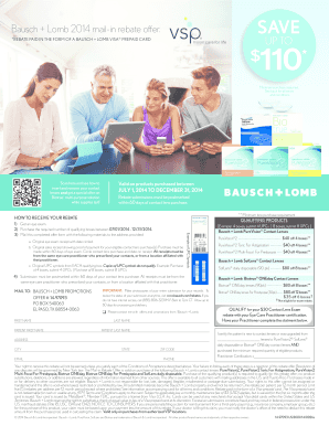 Bausch + Lomb 2014 Contact Lens Rebate Form