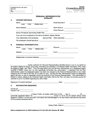 PERSONAL REPRESENTATIVE AFFIDAVIT A COVERED INDIVIDUAL