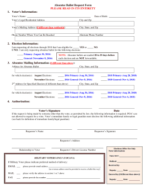 Absentee Ballot Request Form