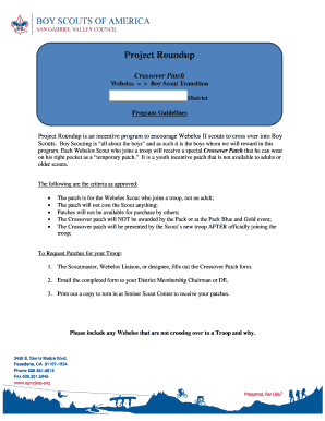 Webelos to Boy Scout Transition Patch Request Form