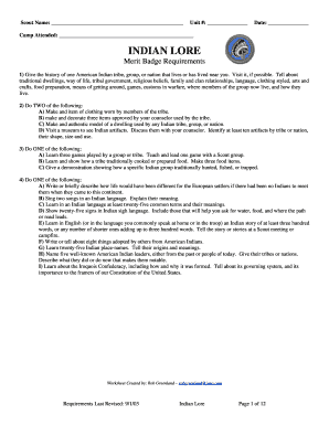 Indian Lore Merit Badge Worksheet