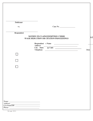 Motion to Claim Exemption Under Wage Deduction