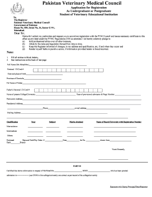 Pakistan Veterinary Medical Council Registration Application