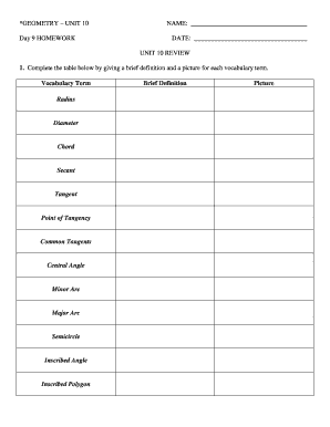 Geometry Unit 10 Homework
