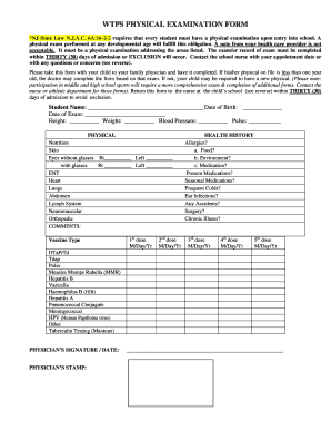 NJ Student Physical Examination Form