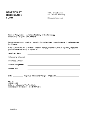 Cigna Group Insurance Beneficiary Designation Form