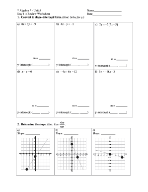 Algebra Unit 5 Review Worksheet