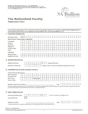 BullionGold Facility Redemption Form